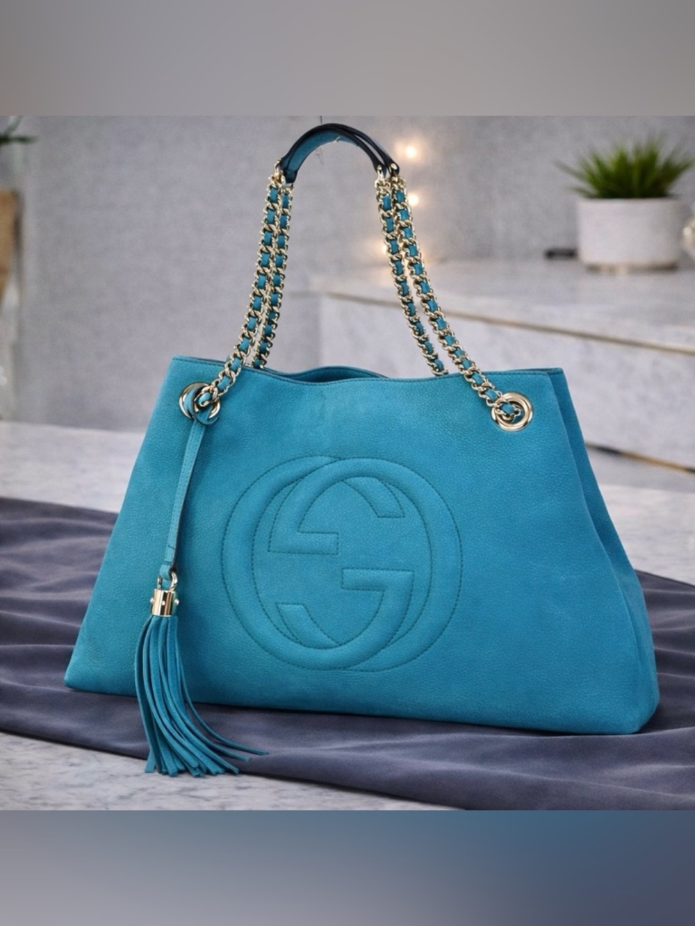 Gucci Soho Blue Nubuck Leather Shoulder Bag